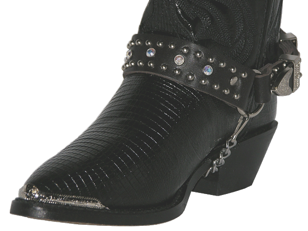 ALM-404ST-BLACK Boot Strap Black Leather with Rhinestones