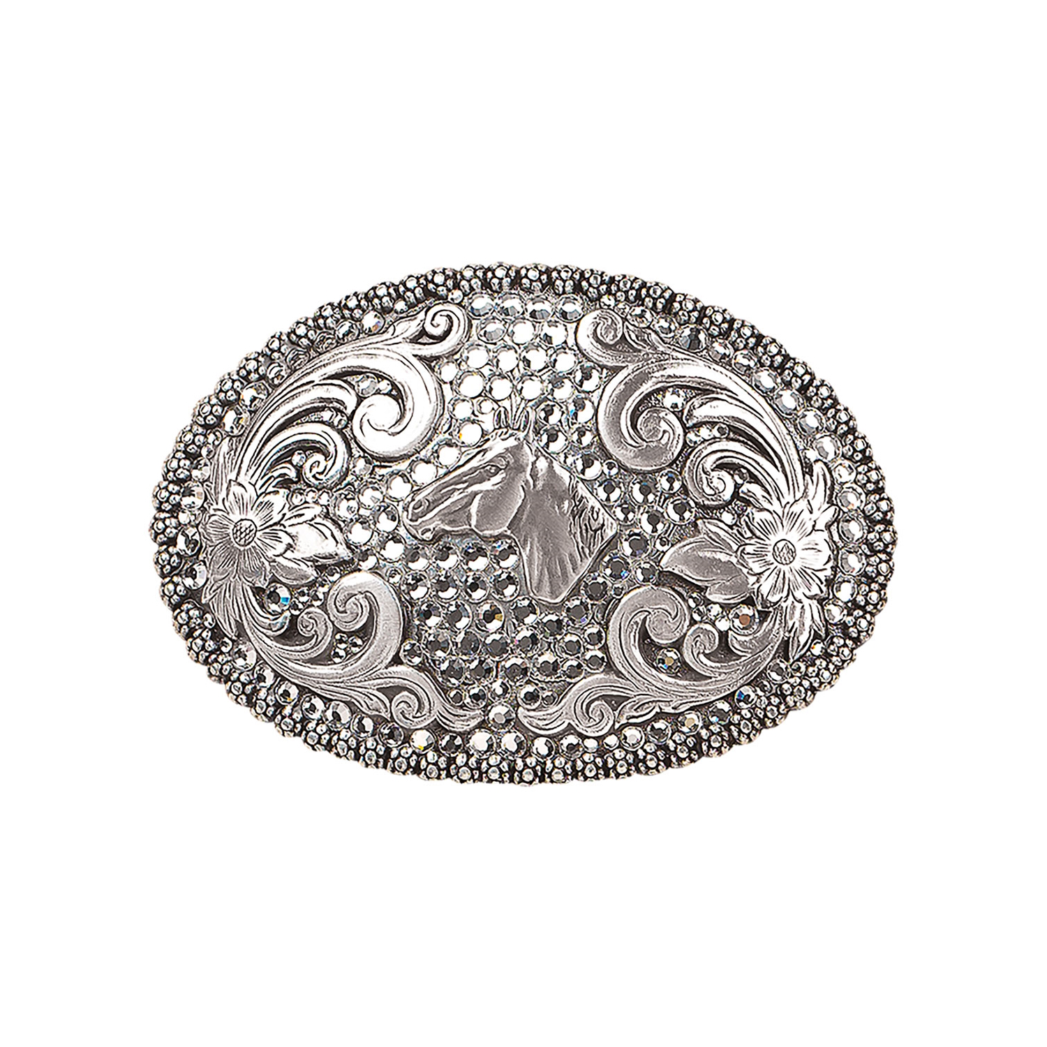 MF-37536 Belt Buckle Silver with Rhinestones and Horsehead