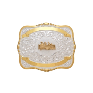 MF-38458 Trophy Buckle Team Penning 2 Ribbons 4" x 5"