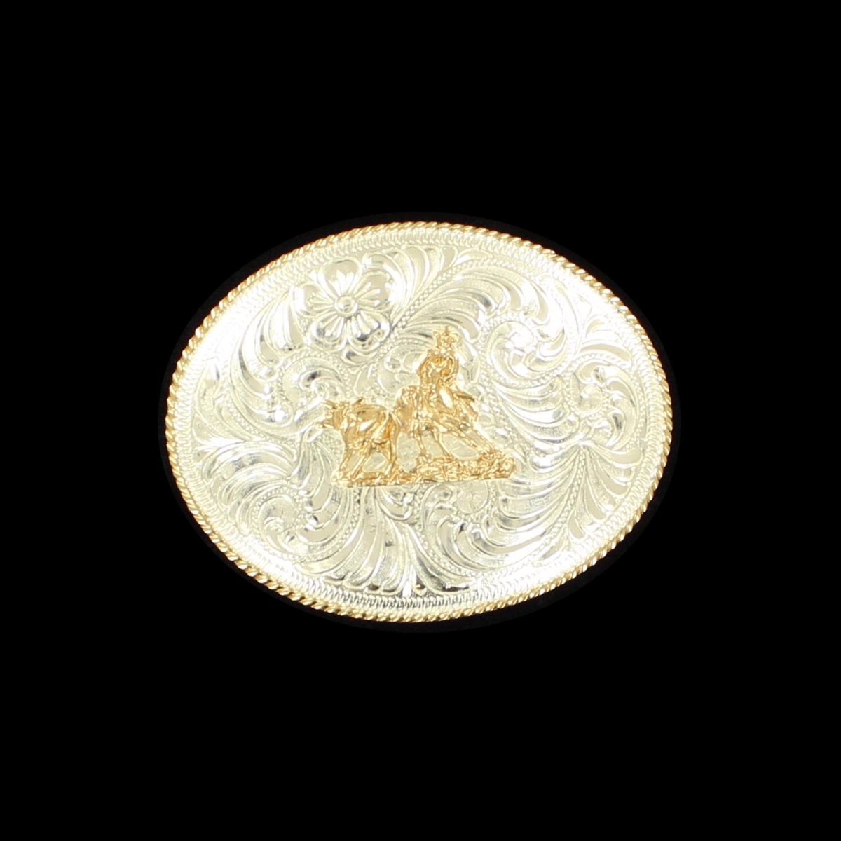 MF-C10369-04 Belt Buckle Silver Gold Plated Cutting Horse