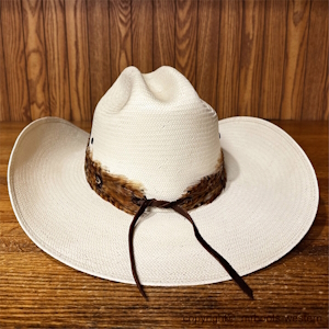 AU-FHB-02 Feather Hat Band Natural Brown with Turquoise Center