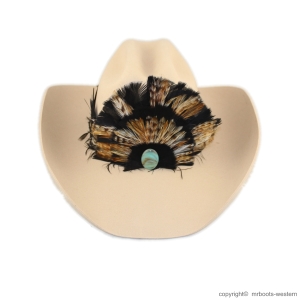 AU-FHB-03 Feather Hat Band Black & Natural Brown with Turquoise