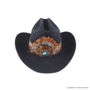 AU-FHB-08 Feather Hat Band Natural Brown with Turquoise Center
