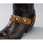 ALM-088 Boot Strap Brown Leather with Star Conchos