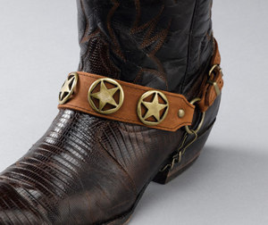 ALM-088 Boot Strap Brown Leather with Star Conchos