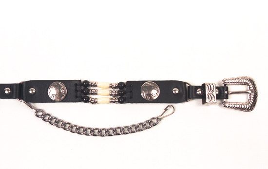 ALM-214 Boot Strap Black Leather, bone, beads, conchos