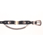 ALM-214 Boot Strap Black Leather, bone, beads, conchos