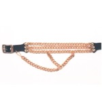 ALM-333-G Boot Strap Black Leather with Gold Chains