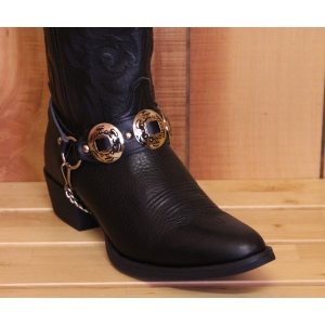 ALM-405-BL-NDV Boot Strap Black Leather with Conchos