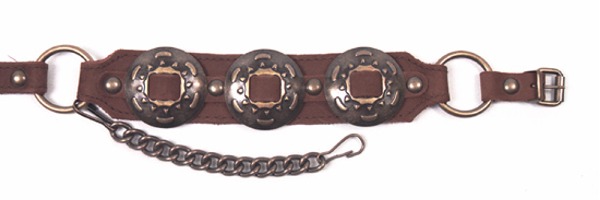 ALM-405-BR-AG Boot Strap Brown Leather Antique Gold Conchos