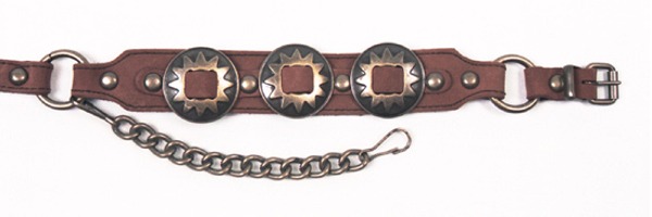 ALM-409-BR-AG Boot Strap Brown Leather Antique Gold Conchos