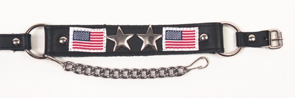 ALM-432-BL-F Boot Strap Black Leather w/American Flags & Stars