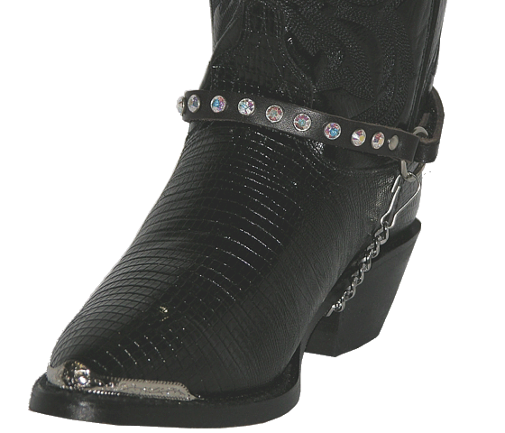 ALM-530ST-BLACK Boot Strap Black Leather with Rhinestones