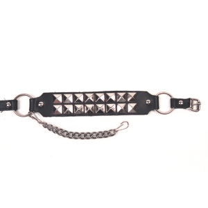 ALM-732 Boot Strap Black Leather with Nickle Pyramid Ornaments