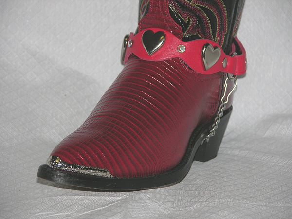 ALM-900-ST-RED Boot Strap Red Leather Rhinestones & Hearts