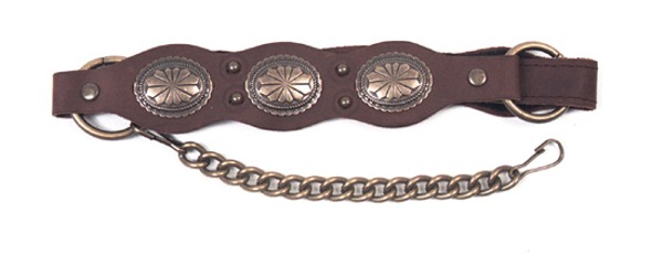 ALM-MM680-AG Boot Strap Scalloped Brown Leather & Conchos