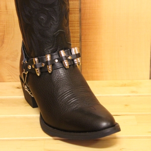 ALM-SILVER-BULLET Boot Strap Black Leather with Nickel Bullets