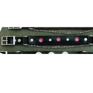 AU-BBR-02PB Boot Strap Black Leather with Pink Rhinestones