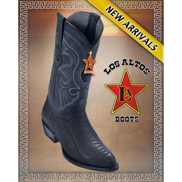 LAB-60G0505 Los Altos Western Boots Black Ostrich Leg R Toe