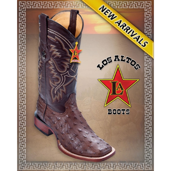 LAB-8220307 Los Altos Boots Brown Full Quill Ostrich Square Toe