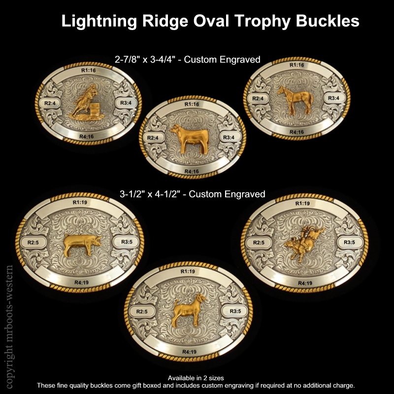 Lightning Ridge Custom Engraved Oval Trophy Buckles