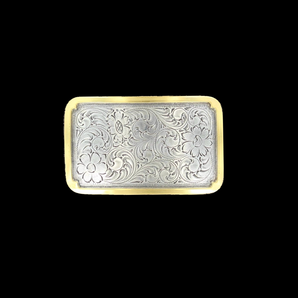 MF-37230 Belt Buckle Antique Silver Rectangular with Gold Edge