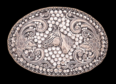 MF-37536 Belt Buckle Pewter with Rhinestones and Horsehead