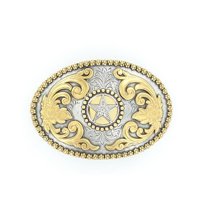 MF-37566-44 Belt Buckle Oval Antique Silver with Gold Star