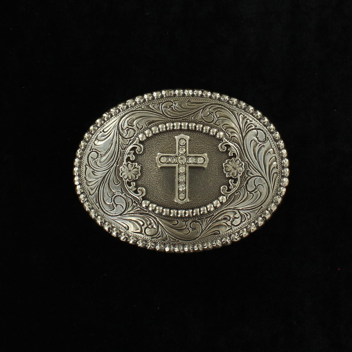 MF-37568-42C Belt Buckle Silver with Cross and Rhinestones