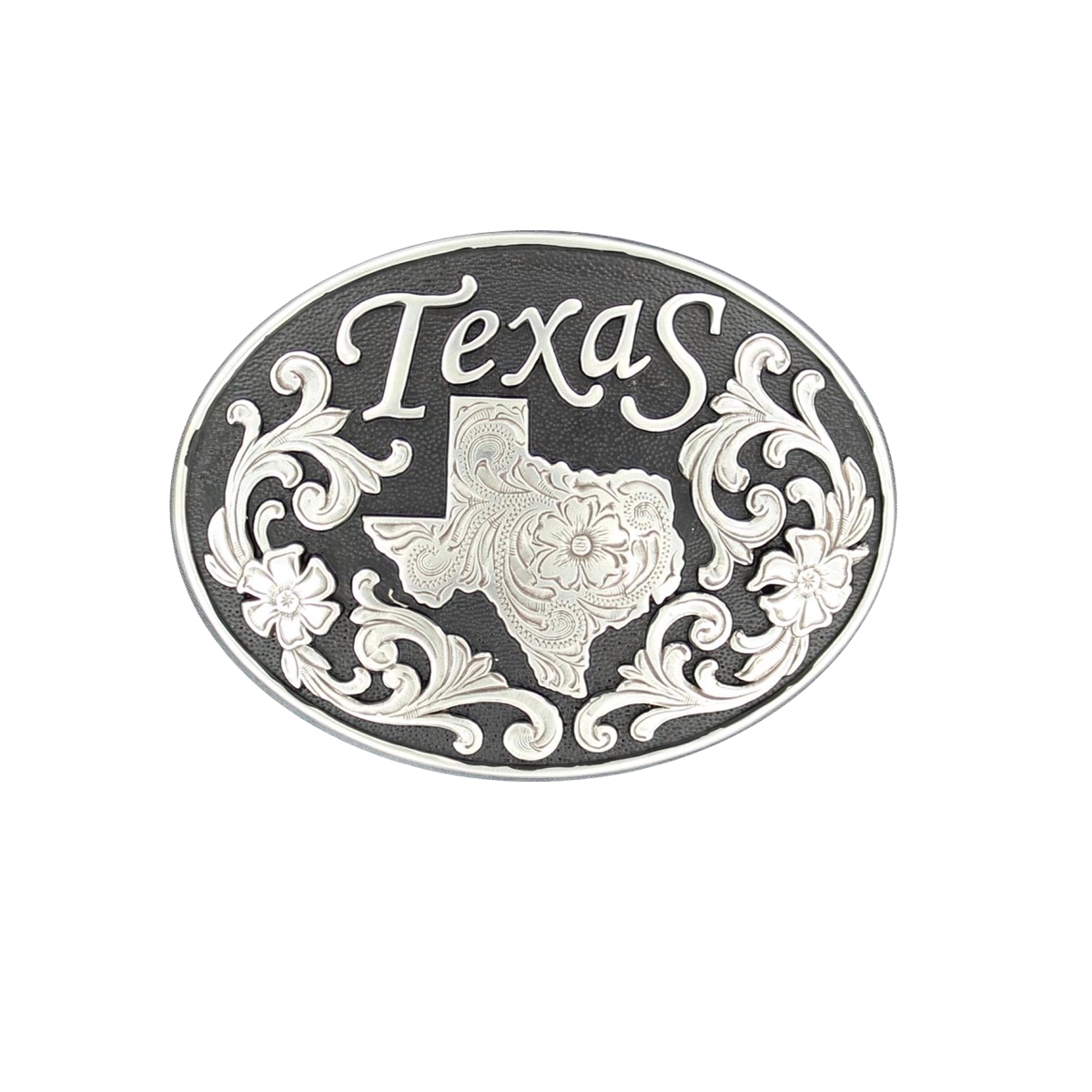 MF-37674 Belt Buckle Enameled Silver with Texas