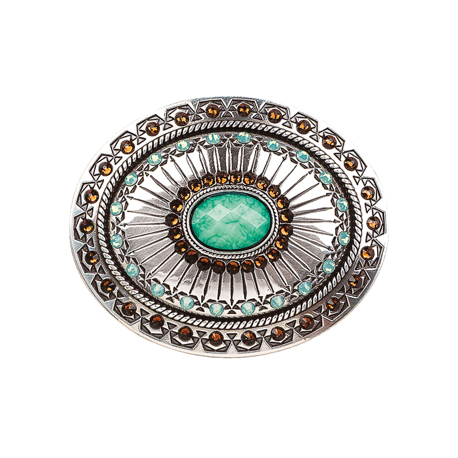 MF-37975 Belt Buckle Oval Cross with Turquoise Stone