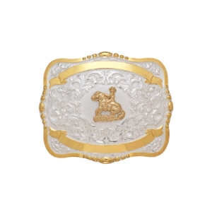 MF-38428 Trophy Buckle Reining Horse 2 Ribbons 4" x 5"