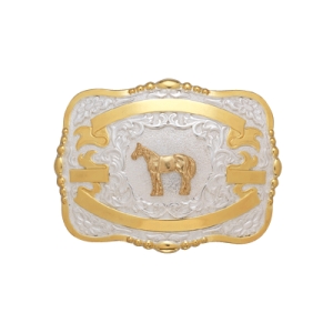 MF-38444 Trophy Buckle Standing Horse 4 Ribbons