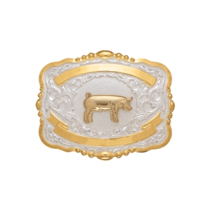 MF-38448 Trophy Buckle Pig 2 Ribbons