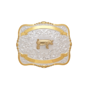 MF-38452 Trophy Buckle Pig 2 Ribbons 4" x 5"