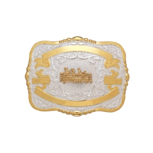 MF-38456 Trophy Buckle Team Penning 4 Ribbons