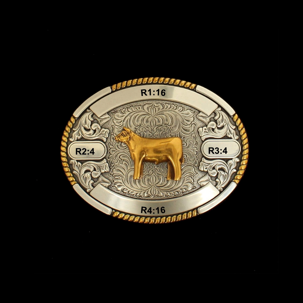 MF-38658 Trophy Buckle Oval Show Cow 4 Ribbons 2-7/8x3-3/4
