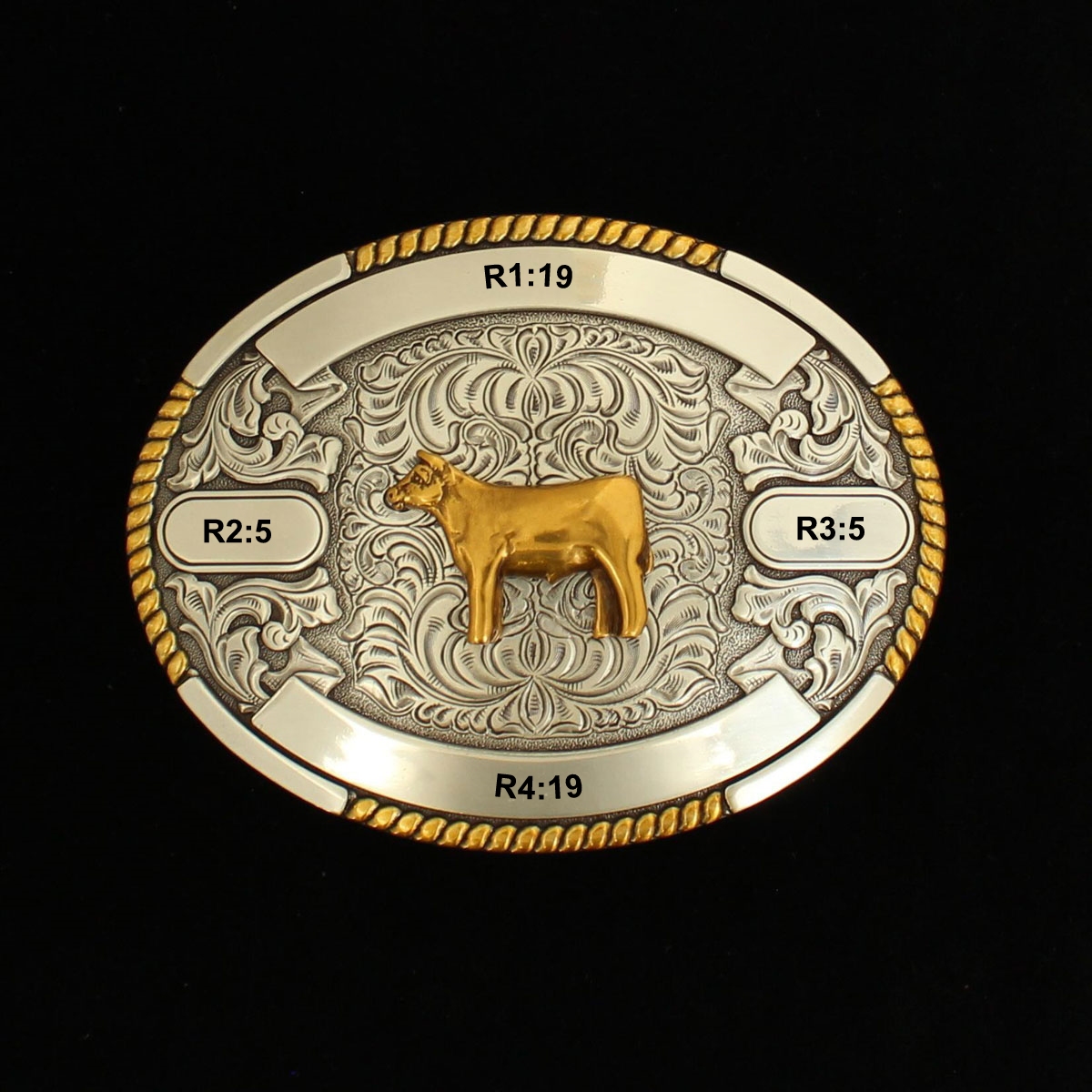 MF-38660 Trophy Buckle Oval Show Cow 4 Ribbons 3-1/2x4-1/2