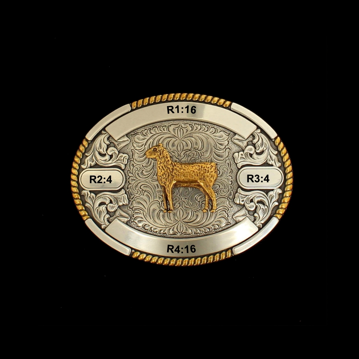 MF-38676 Trophy Buckle Oval Sheep 4 Ribbons 2-7/8x3-3/4
