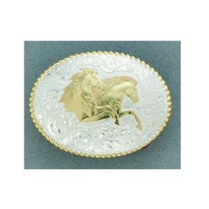 MF-C01561 Belt Buckle Crumrine Silver Oval Two Horses