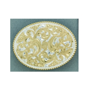 MF-C01866 Belt Buckle Crumrine Silver Oval Silver & Gold Floral