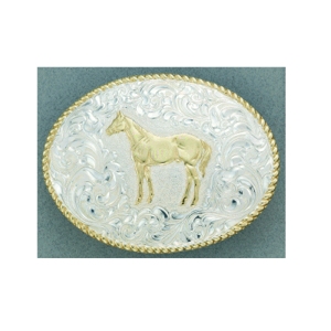 MF-C02115 Belt Buckle Crumrine Silver Oval Standing Horse