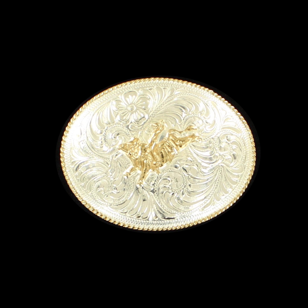 MF-C10369-02 Belt Buckle Silver Gold Plated Bull Rider