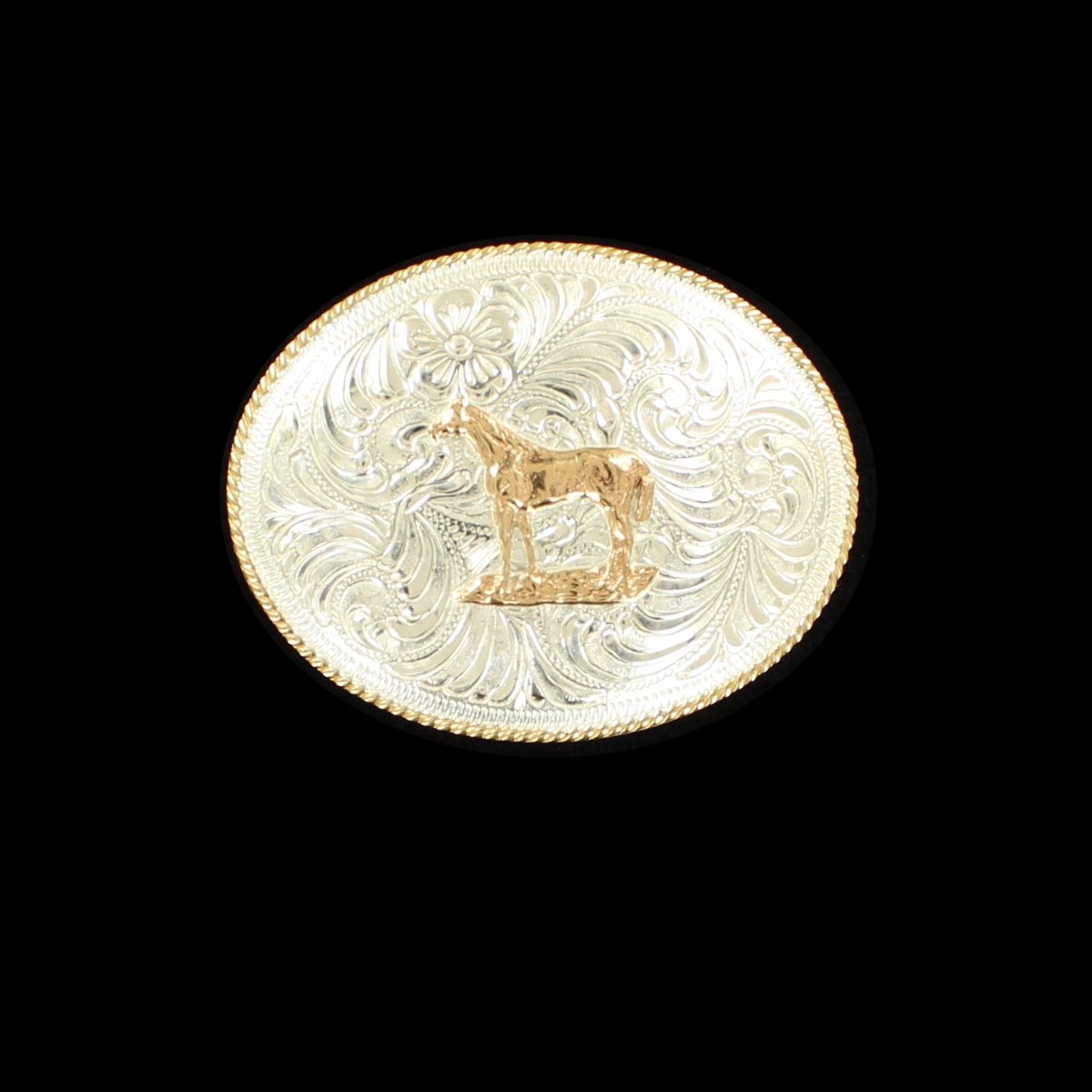 MF-C10369-09 Belt Buckle Silver Gold Plated Standing Horse
