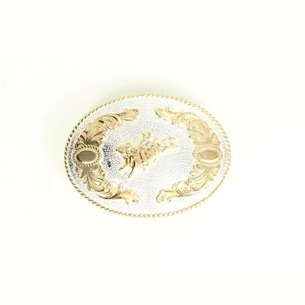MF-C10371-02 Belt Buckle Large Oval Silver Gold Bull Rider