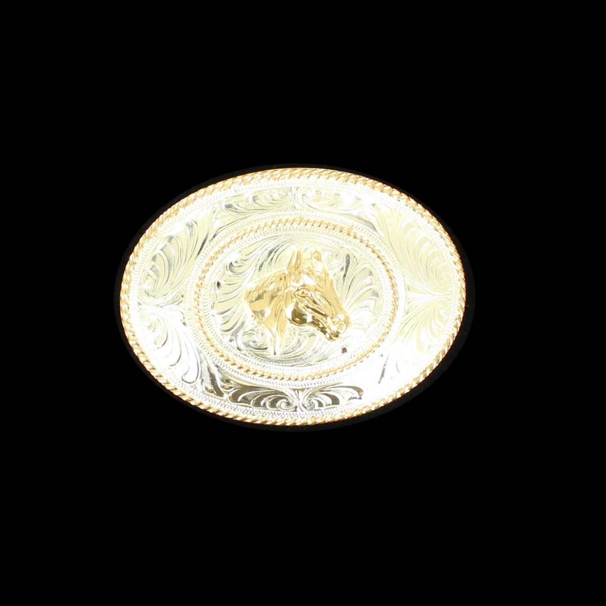 MF-C10375-07 Belt Buckle Silver Gold Horsehead Motif