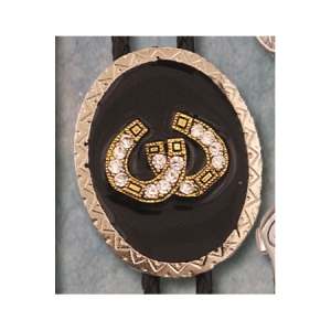 AU-1708S Bolo Tie Oval with Horseshoes and Rhinestones