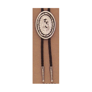 MF-22806 Bolo Tie - Oval Sterling Silver with Black Design