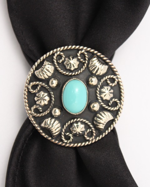 AU-SS33-4 Scarf Slide German Silver with Turquoise Stone
