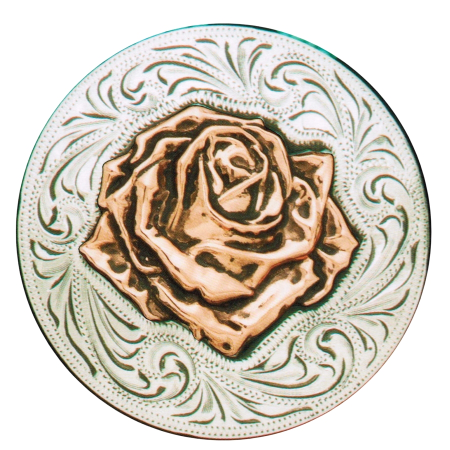 AU-SS37 Scarf Slide 3" Round Silver with Copper Rose